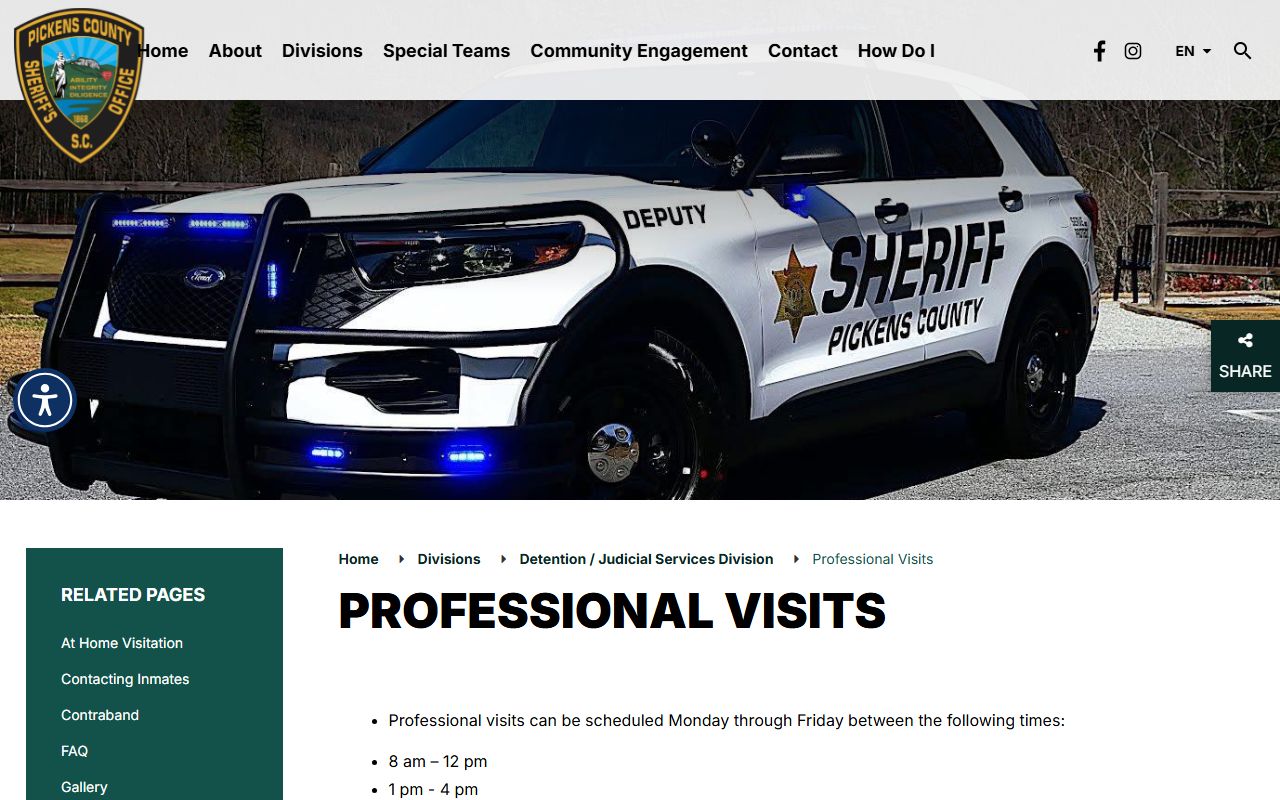 Pickens County Circuit Court General Sessions detention professional visits