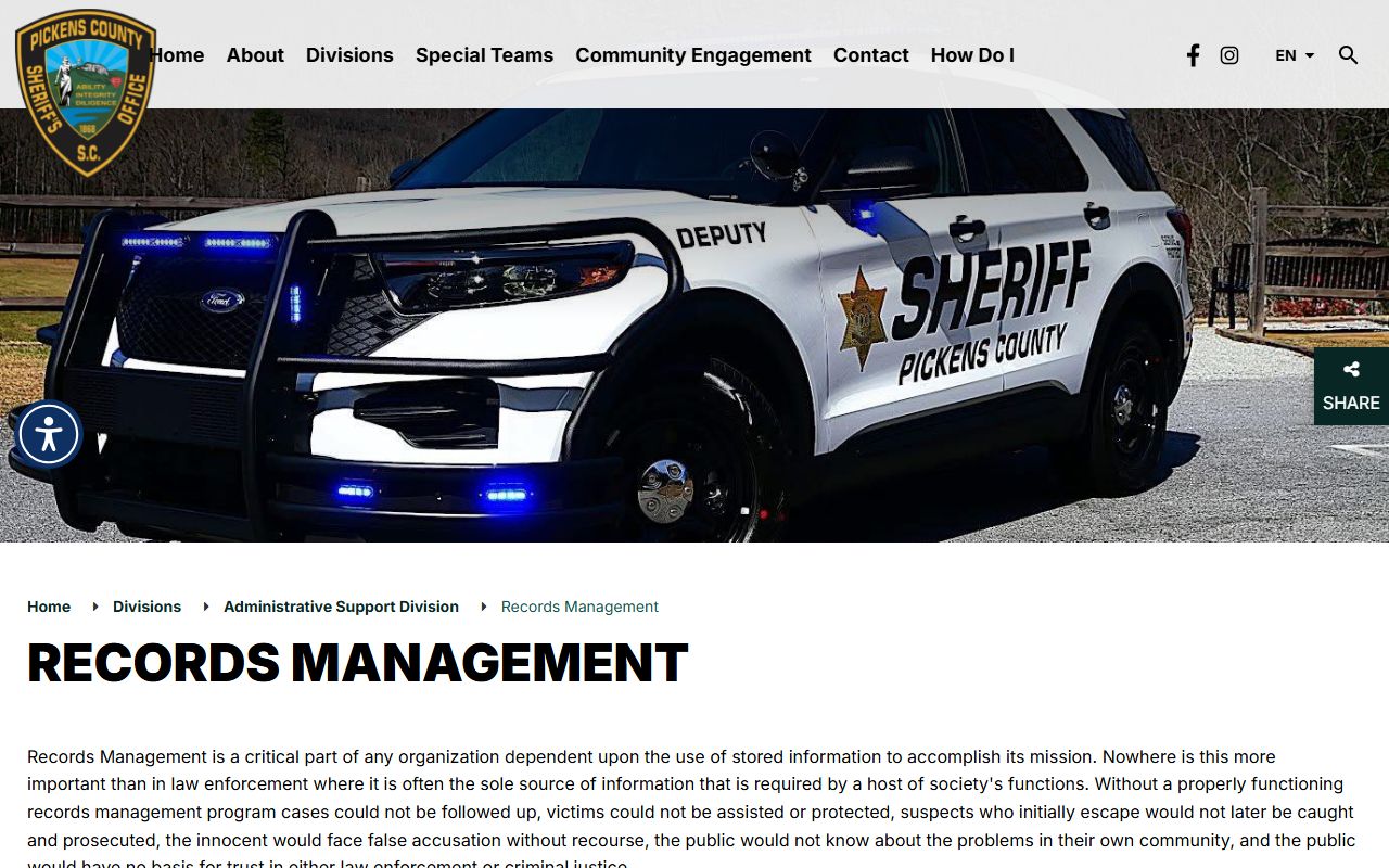 Pickens County arrest records sheriff records management