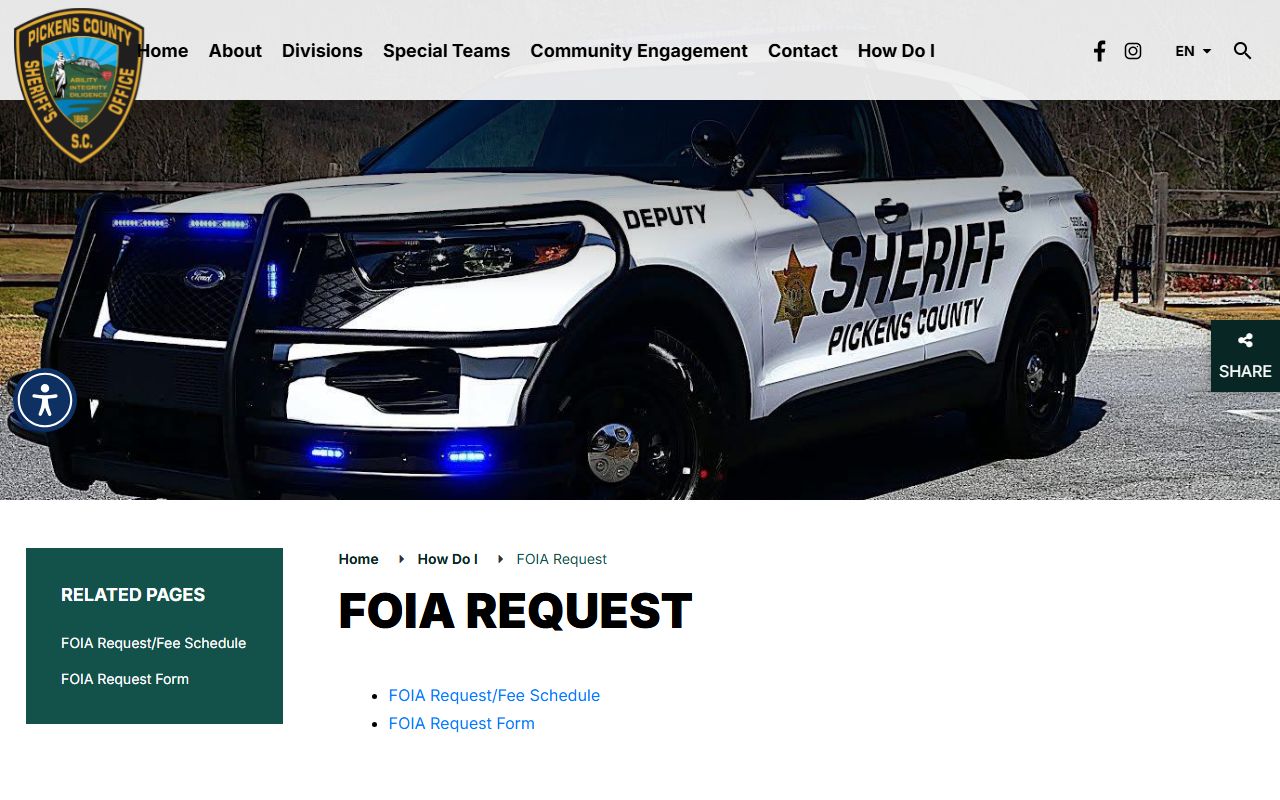 Pickens County arrest records FOIA request page