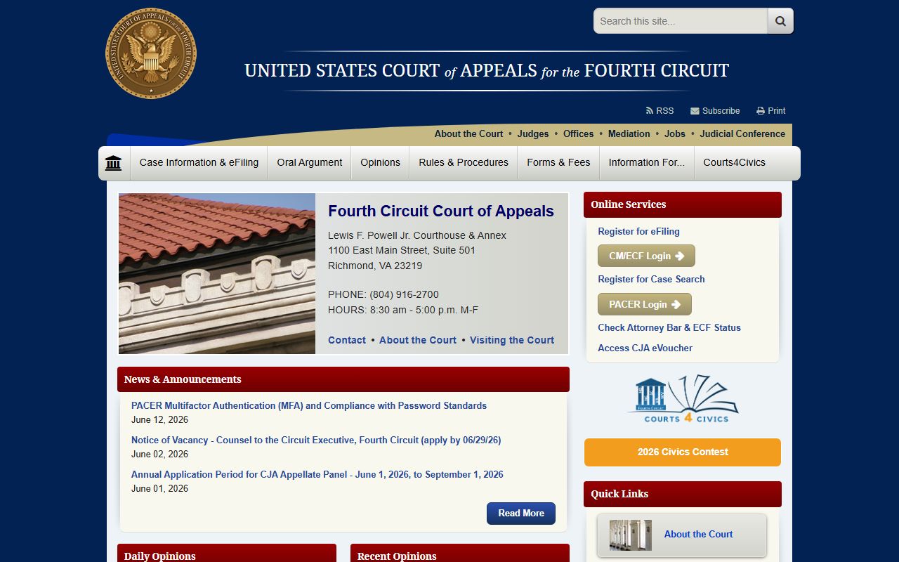 Pickens County court dockets Fourth Circuit appeal access