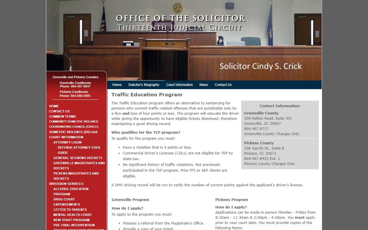 Pickens County criminal court records traffic education program