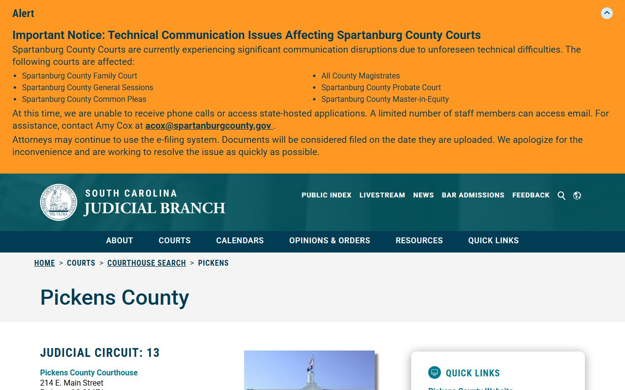 Pickens County court records courthouse listing
