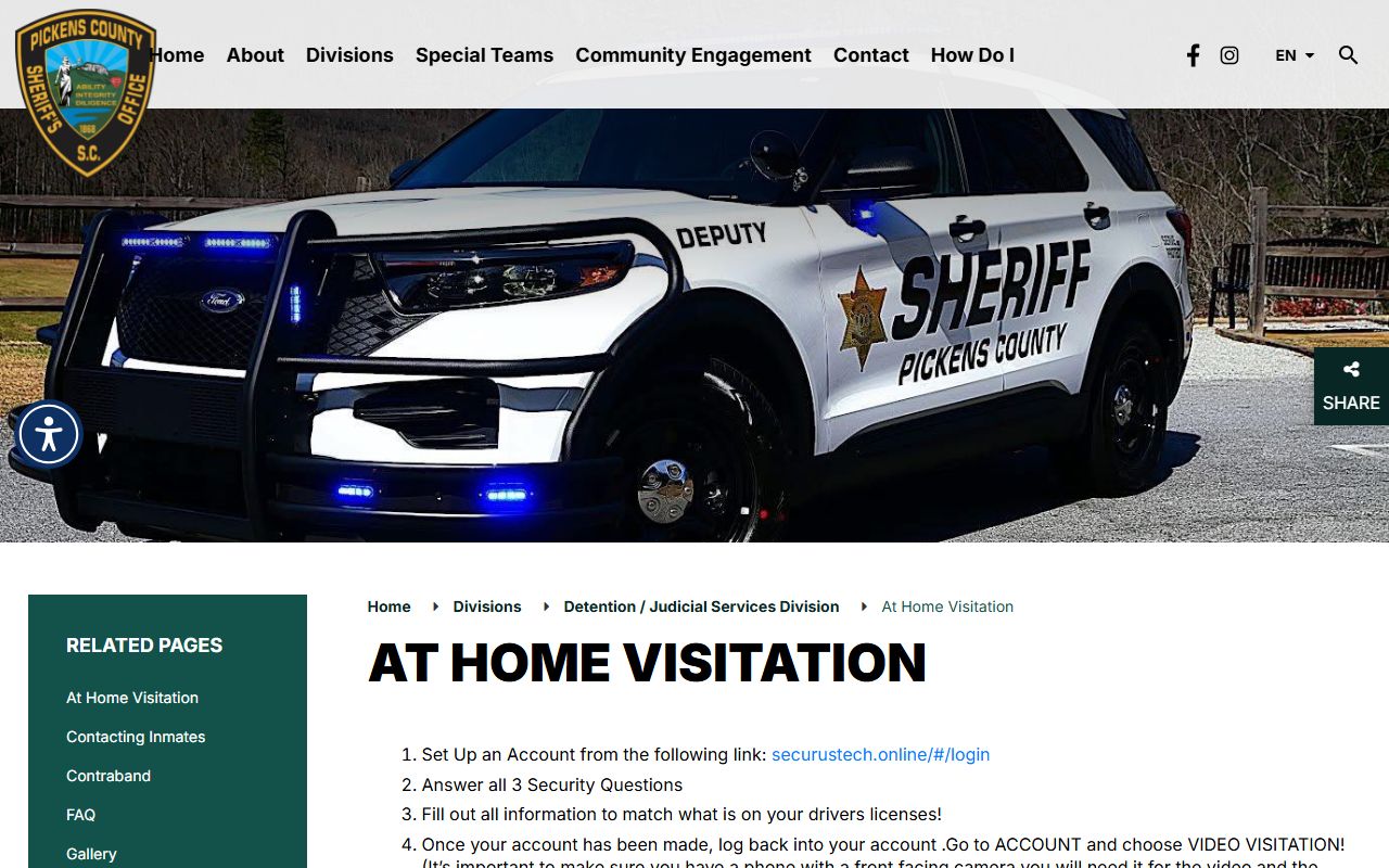Pickens County inmate records at-home video visitation