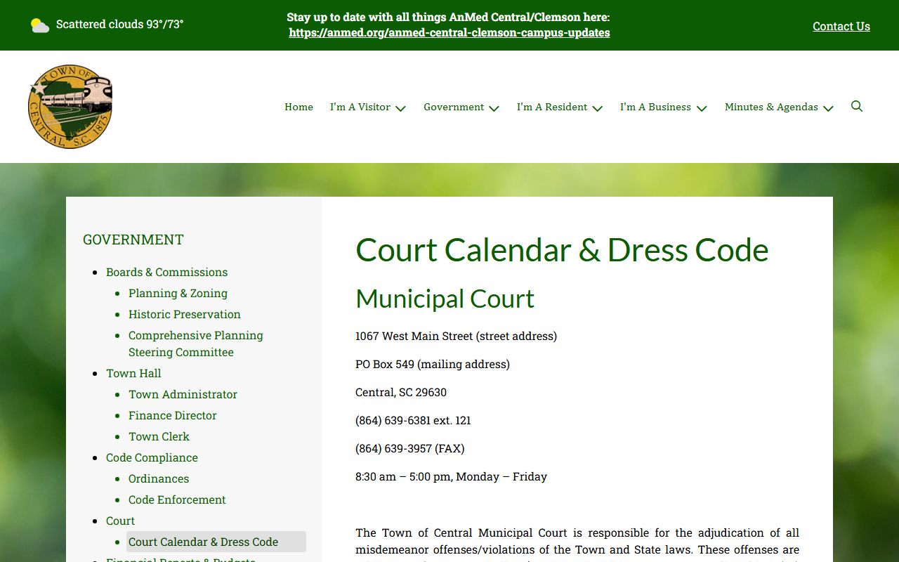 Pickens County traffic court records Central Municipal Court calendar